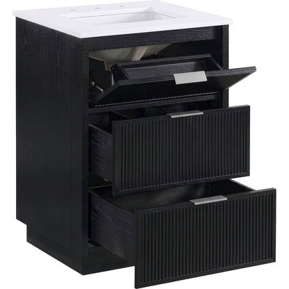 Willard 24" Black Engineered Stone And Solid Wood Bathroom Vanity