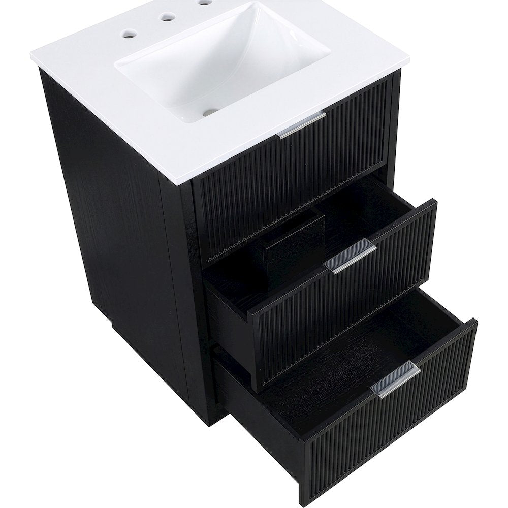 Willard 24" Black Engineered Stone And Solid Wood Bathroom Vanity