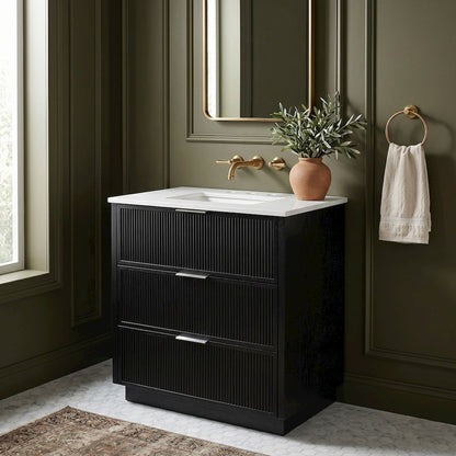 Willard 30" Black Engineered Stone And Solid Wood Bathroom Vanity