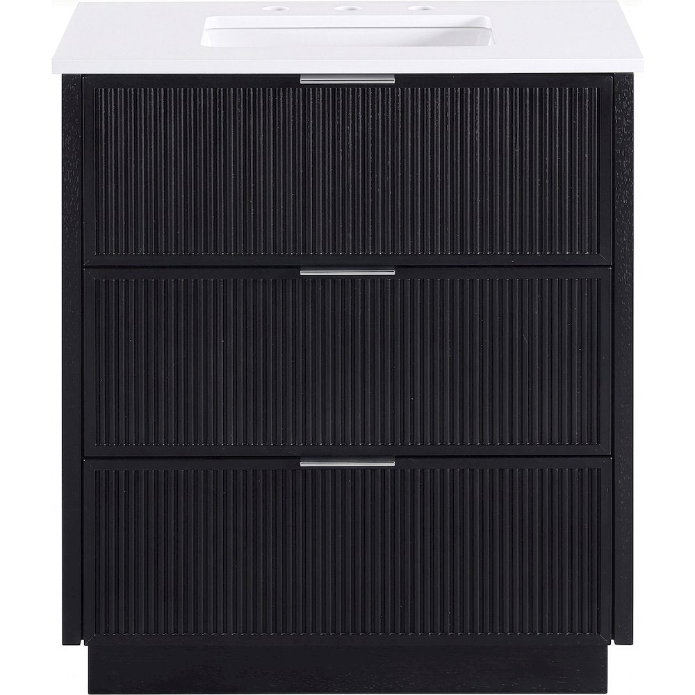 Willard 30" Black Engineered Stone And Solid Wood Bathroom Vanity