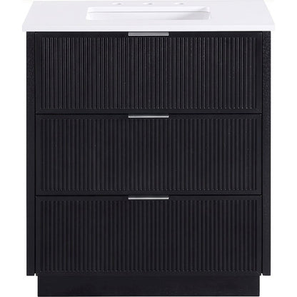 Willard 30" Black Engineered Stone And Solid Wood Bathroom Vanity