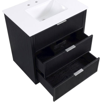 Willard 30" Black Engineered Stone And Solid Wood Bathroom Vanity