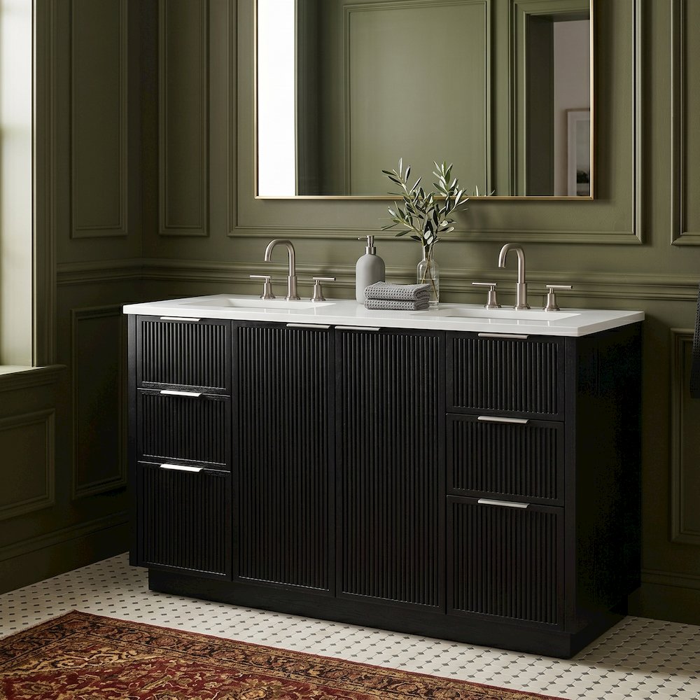 Willard 48" Black Engineered Stone And Solid Wood Bathroom Vanity