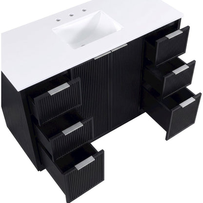 Willard 48" Black Engineered Stone And Solid Wood Bathroom Vanity