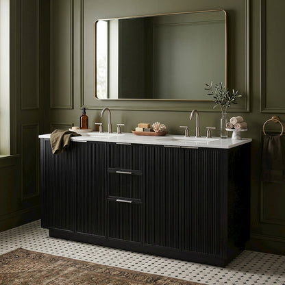 Willard 60" Black Engineered Stone And Solid Wood Bathroom Vanity