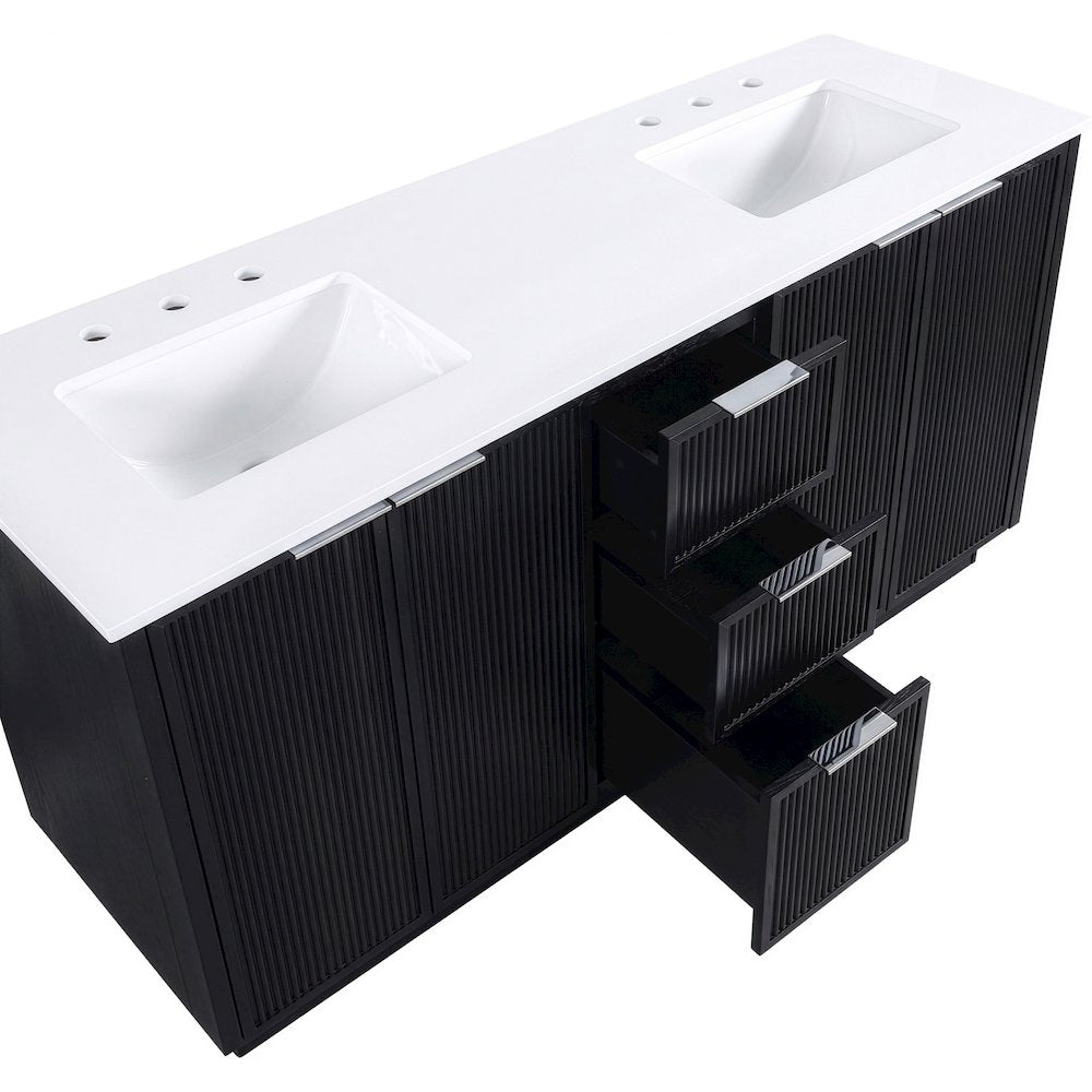 Willard 60" Black Engineered Stone And Solid Wood Bathroom Vanity
