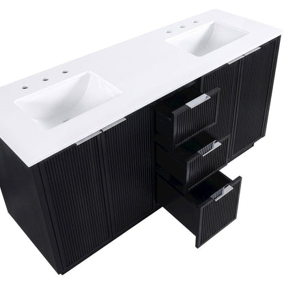 Willard 60" Black Engineered Stone And Solid Wood Bathroom Vanity