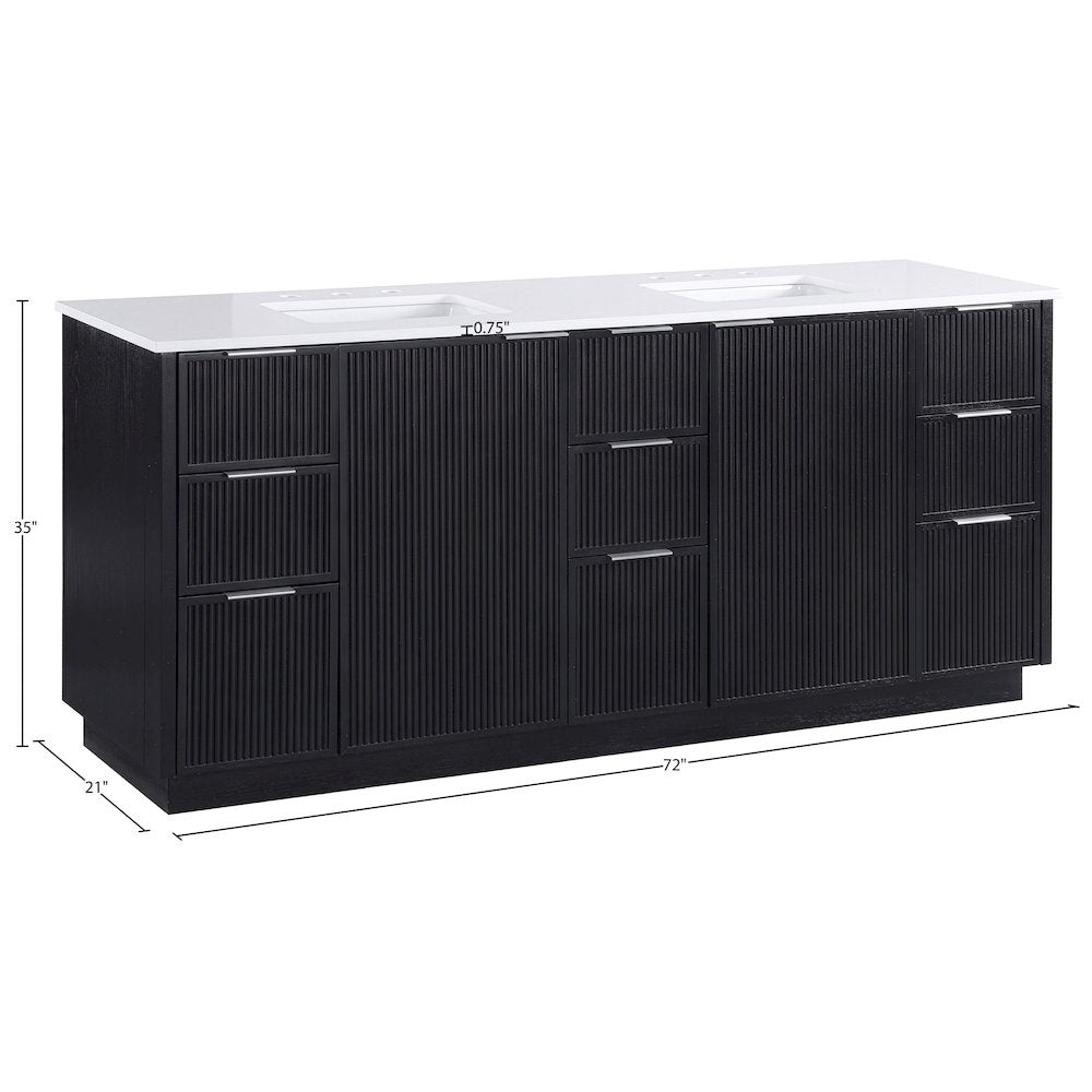 Willard 72" Black Engineered Stone And Solid Wood Bathroom Vanity