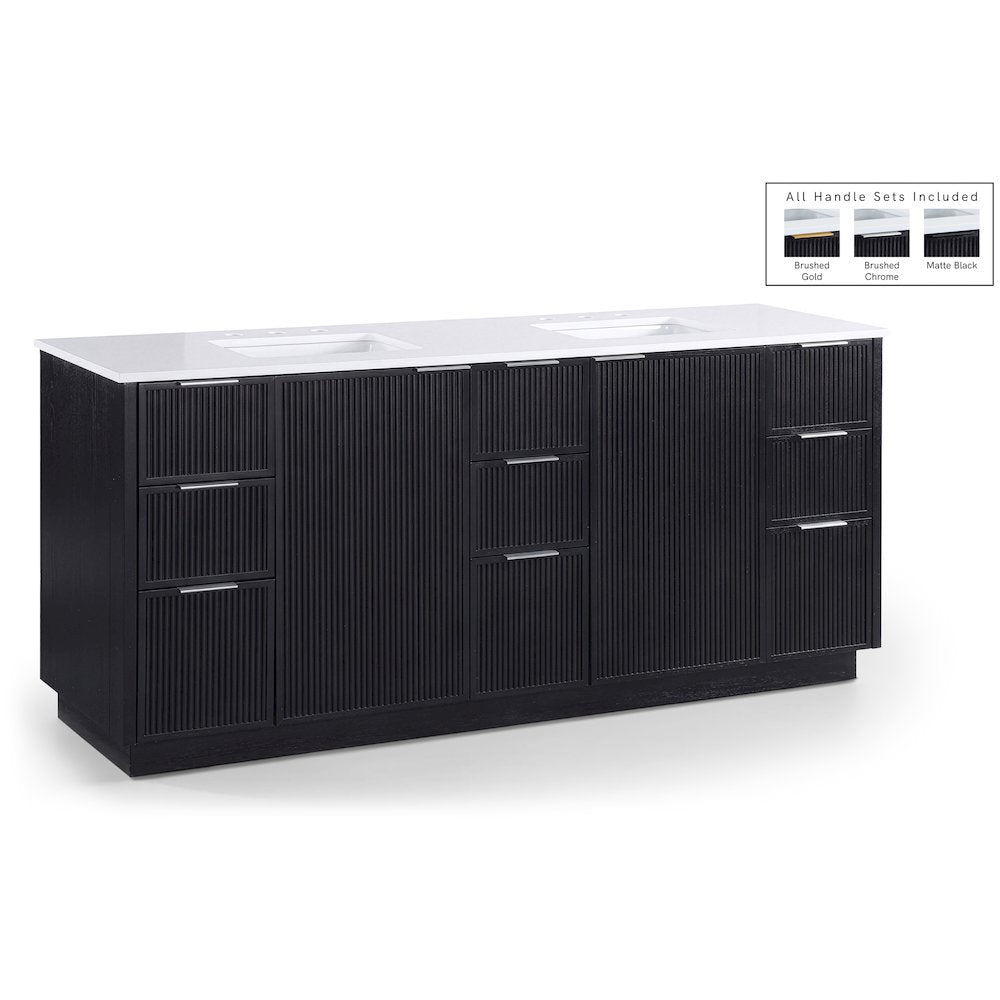 Willard 72" Black Engineered Stone And Solid Wood Bathroom Vanity