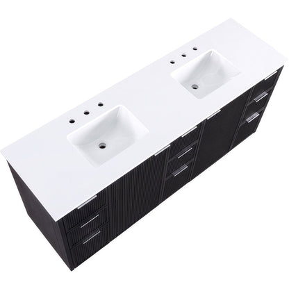 Willard 72" Black Engineered Stone And Solid Wood Bathroom Vanity