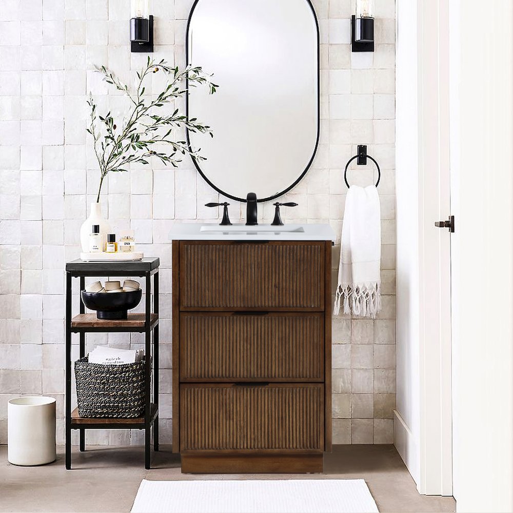 Willard 24" Brown Engineered Stone And Solid Wood Bathroom Vanity