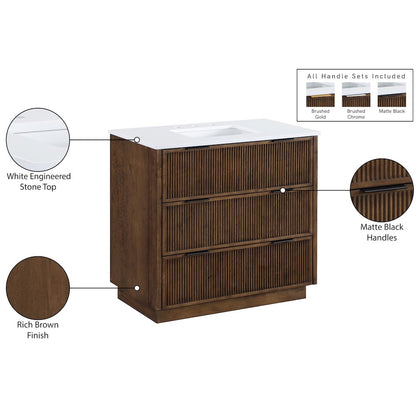 Willard 36" Brown Engineered Stone And Solid Wood Bathroom Vanity