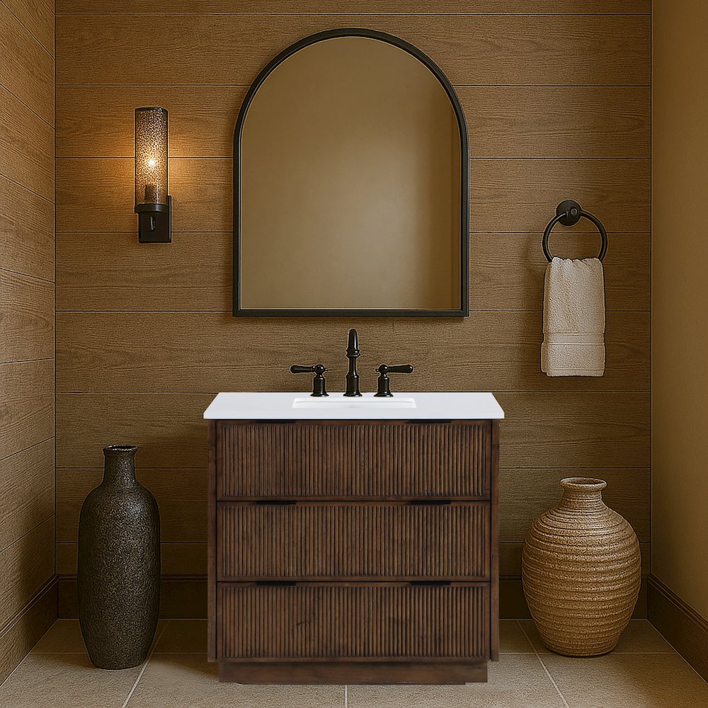 Willard 36" Brown Engineered Stone And Solid Wood Bathroom Vanity