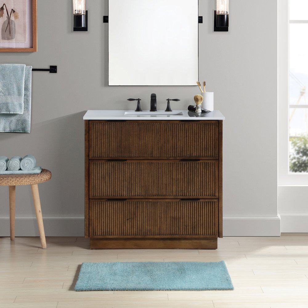 Willard 36" Brown Engineered Stone And Solid Wood Bathroom Vanity