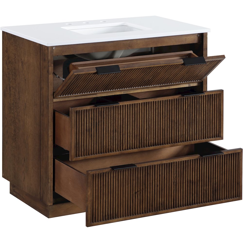 Willard 36" Brown Engineered Stone And Solid Wood Bathroom Vanity