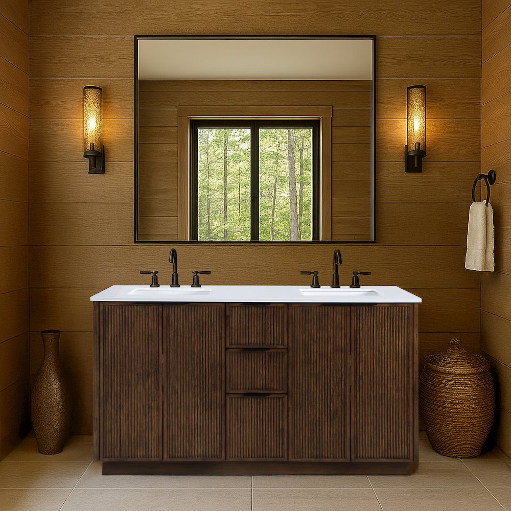 Willard 60" Brown Engineered Stone And Solid Wood Bathroom Vanity