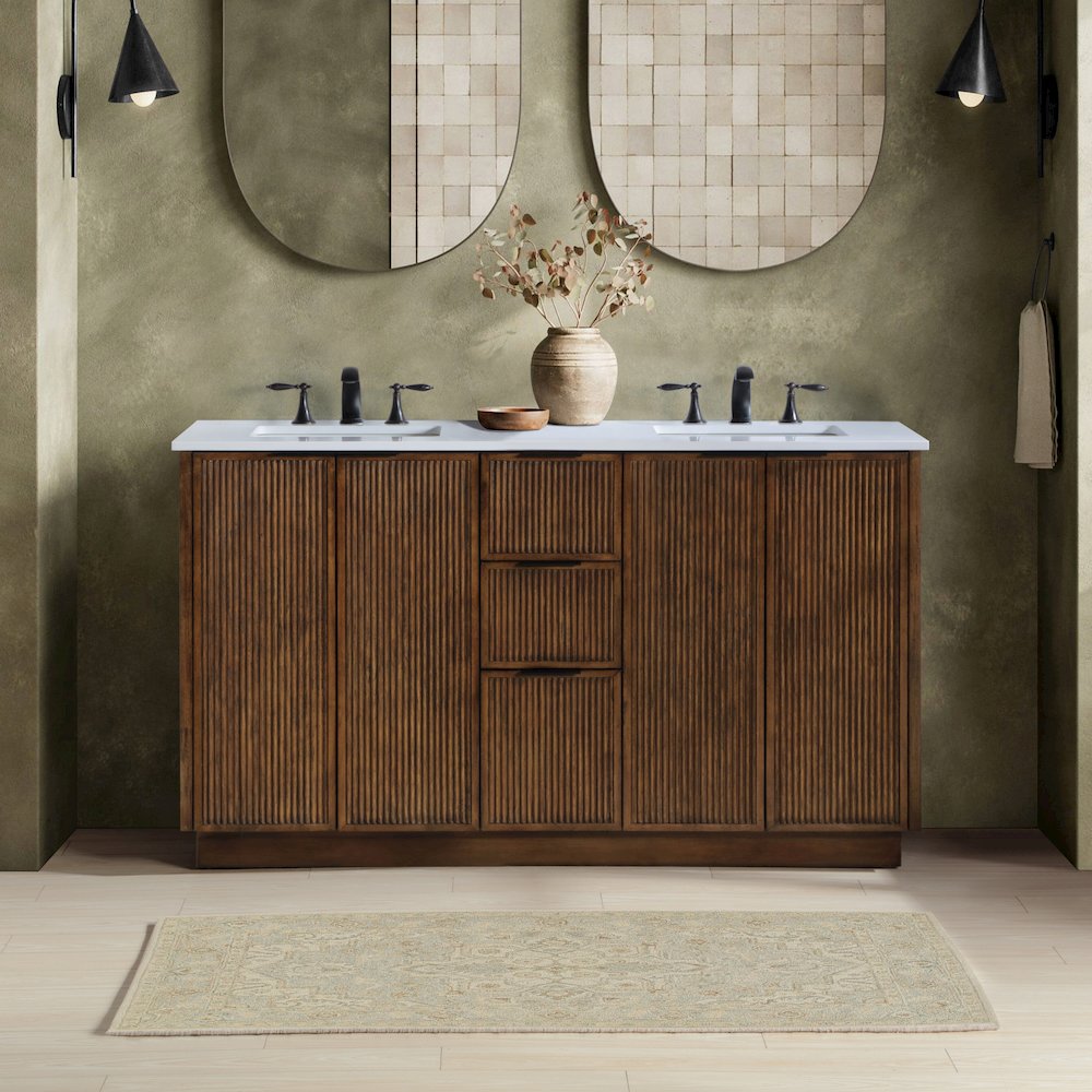 Willard 60" Brown Engineered Stone And Solid Wood Bathroom Vanity