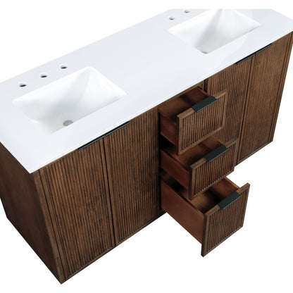 Willard 60" Brown Engineered Stone And Solid Wood Bathroom Vanity