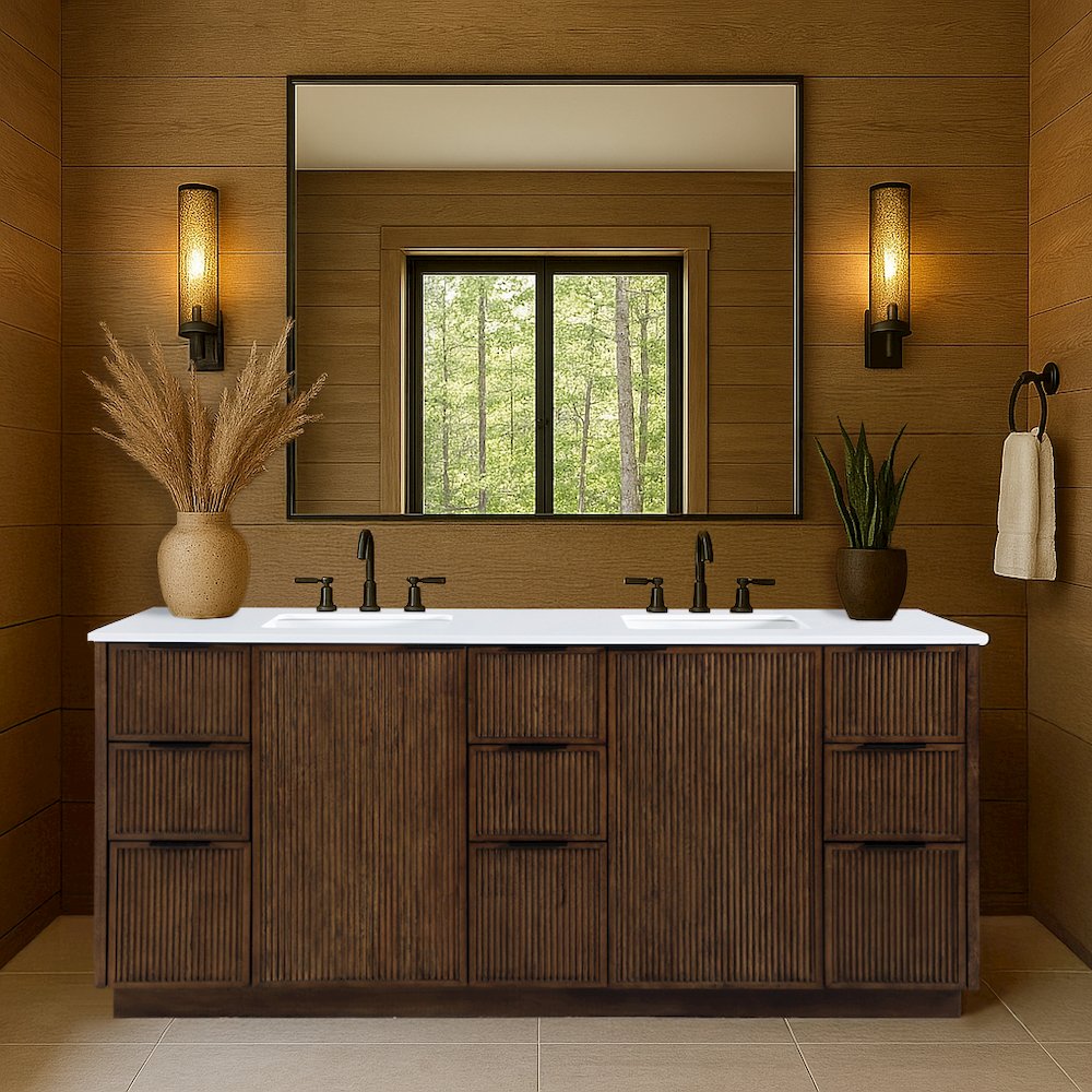 Willard 72" Brown Engineered Stone And Solid Wood Bathroom Vanity
