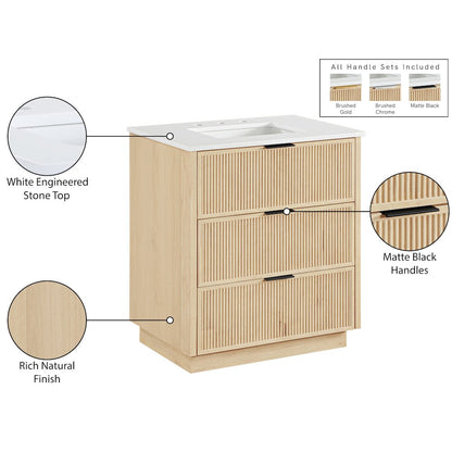 Willard 30" Natural Engineered Stone And Solid Wood Bathroom Vanity