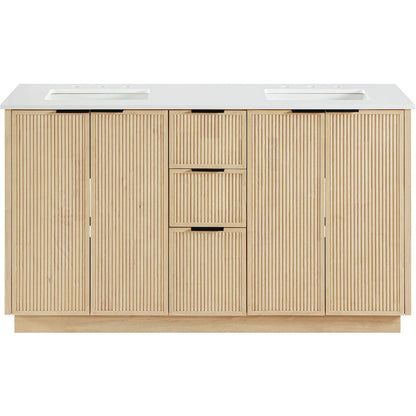Willard 60" Natural Engineered Stone And Solid Wood Bathroom Vanity