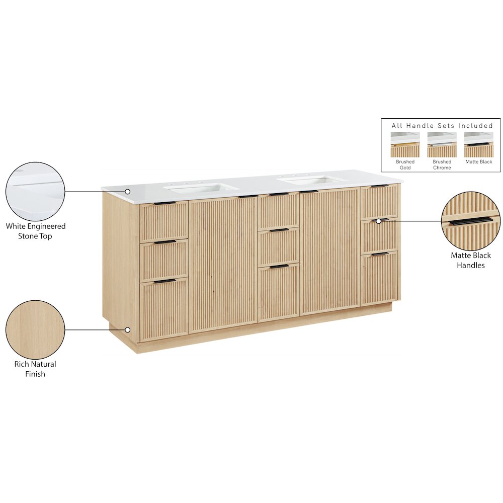 Willard 72" Natural Engineered Stone And Solid Wood Bathroom Vanity