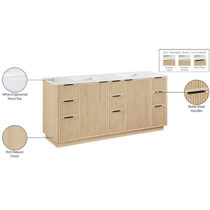 Willard 72" Natural Engineered Stone And Solid Wood Bathroom Vanity