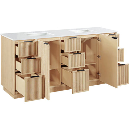 Willard 72" Natural Engineered Stone And Solid Wood Bathroom Vanity