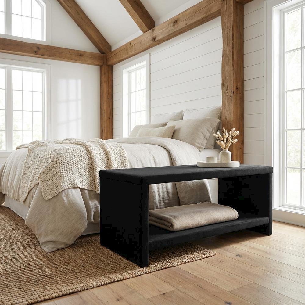 Black Velvet Nightstand with Contemporary Style and Soft Upholstery