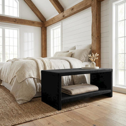 Black Velvet Nightstand with Contemporary Style and Soft Upholstery
