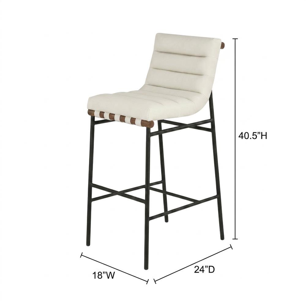 Vegan Leather Bar Stool, Iron Frame, Contemporary, Cream Vegan Leather