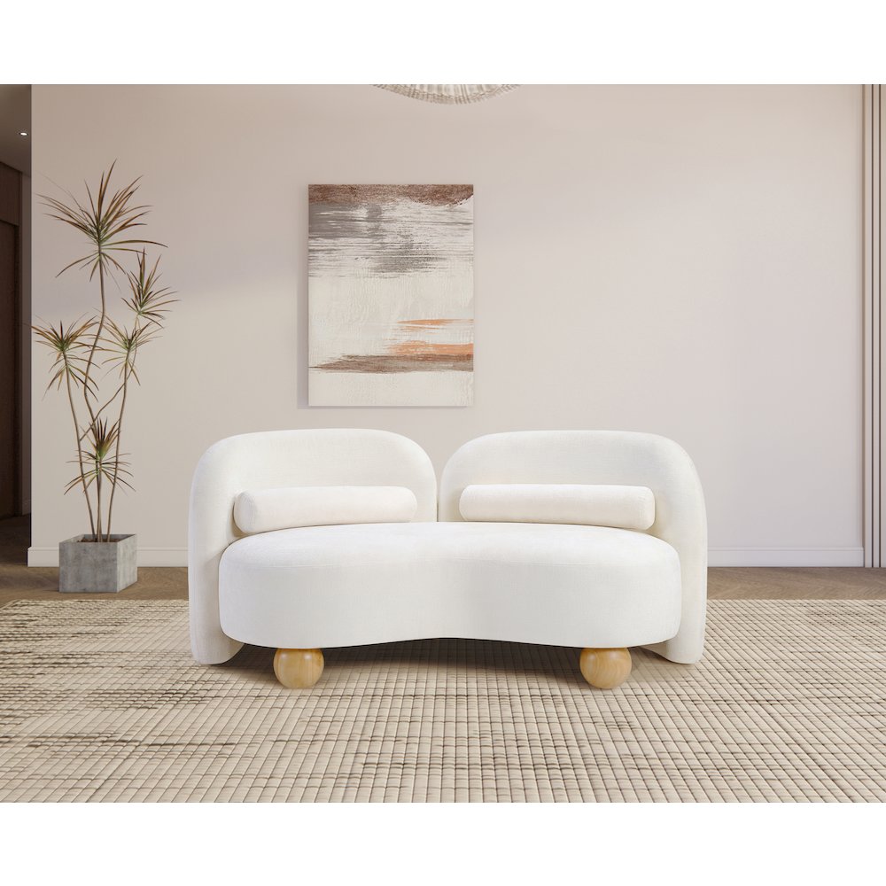 Daphne Cream Chenille Fabric Loveseat