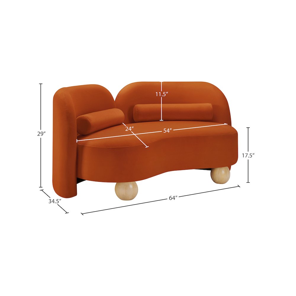 Daphne Cognac Velvet Loveseat