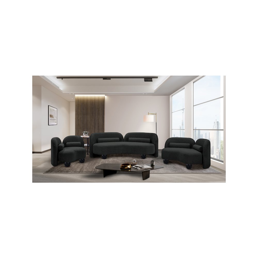 Daphne Black Boucle Fabric Loveseat