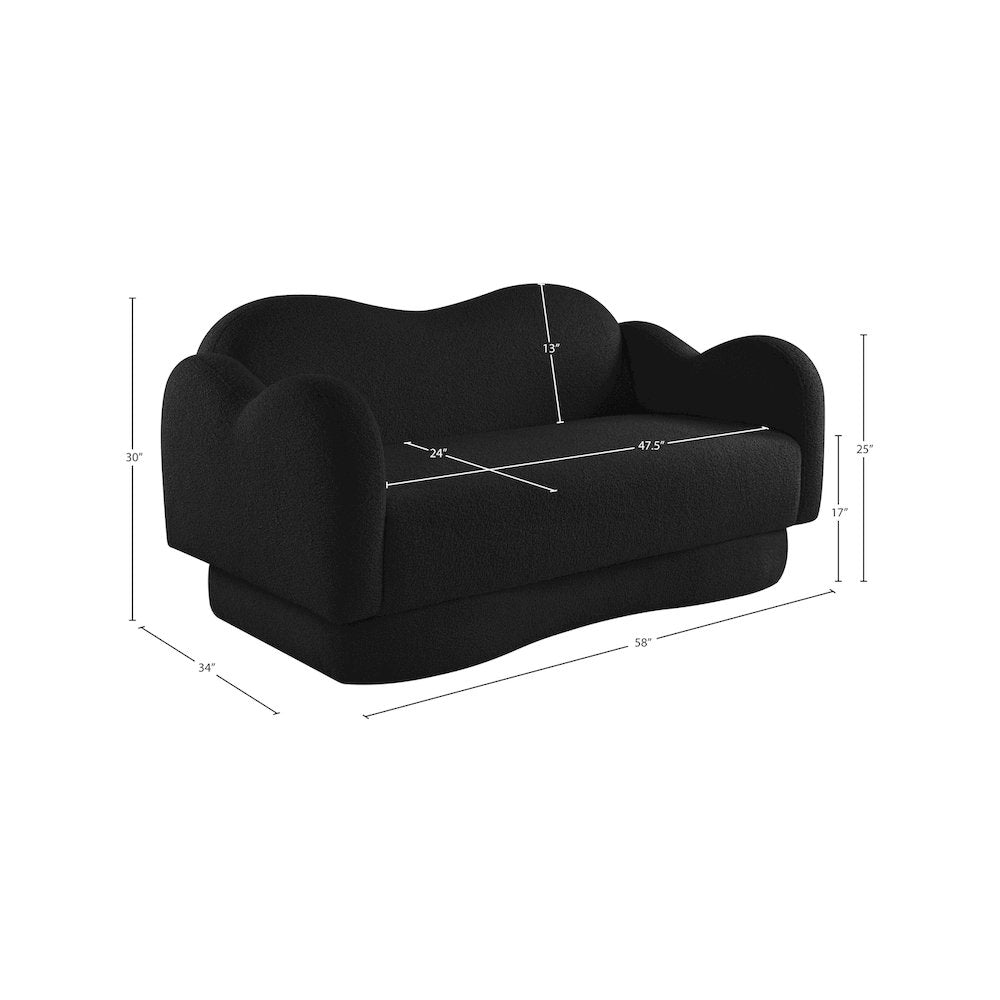 Bloom Black Teddy Fabric Loveseat