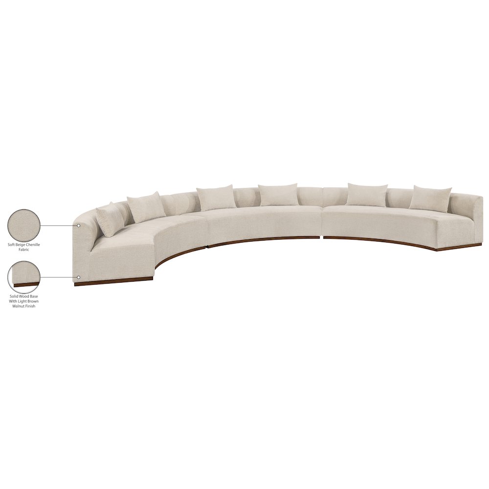 Avanti 221.25" Beige Chenille Fabric Upholstered 3pc. Modular Sectional