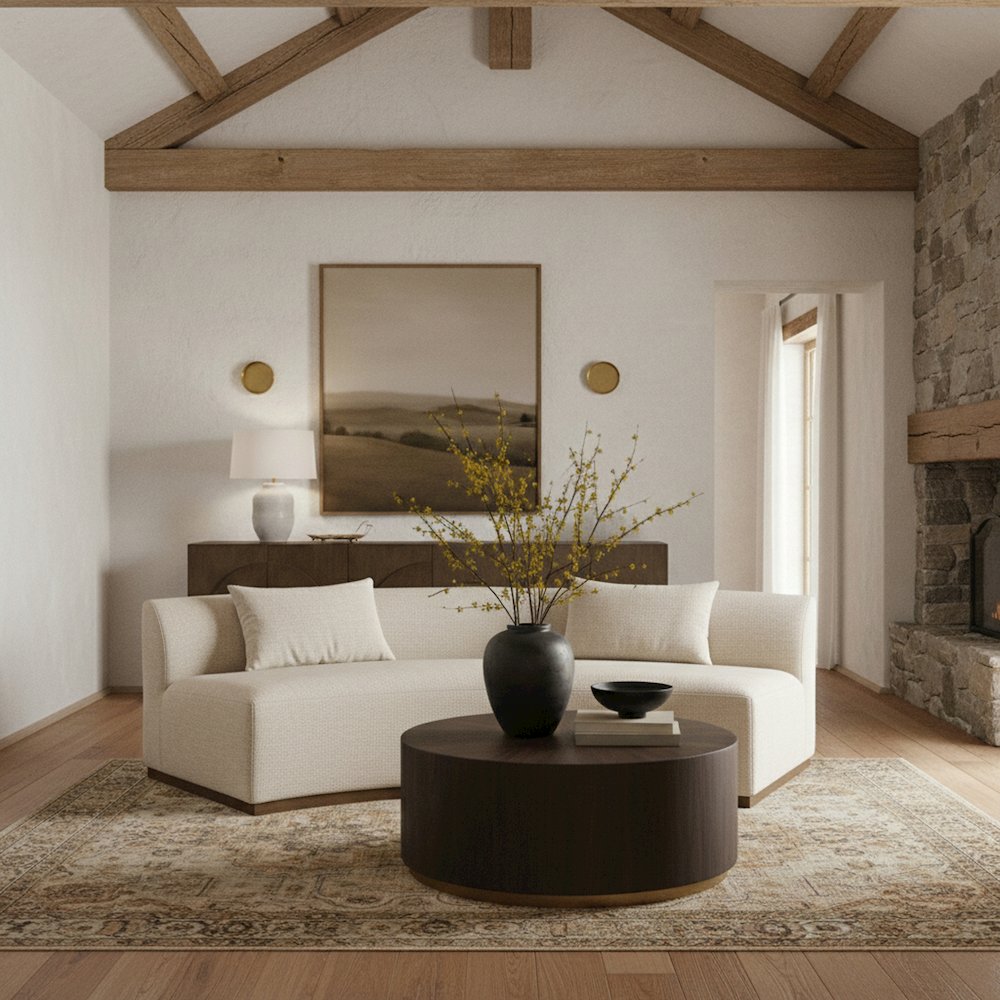 Avanti 104" Beige Chenille Fabric Upholstered Sofa