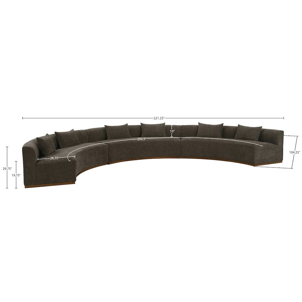 Avanti 221.25" Brown Chenille Fabric Upholstered 3pc. Modular Sectional