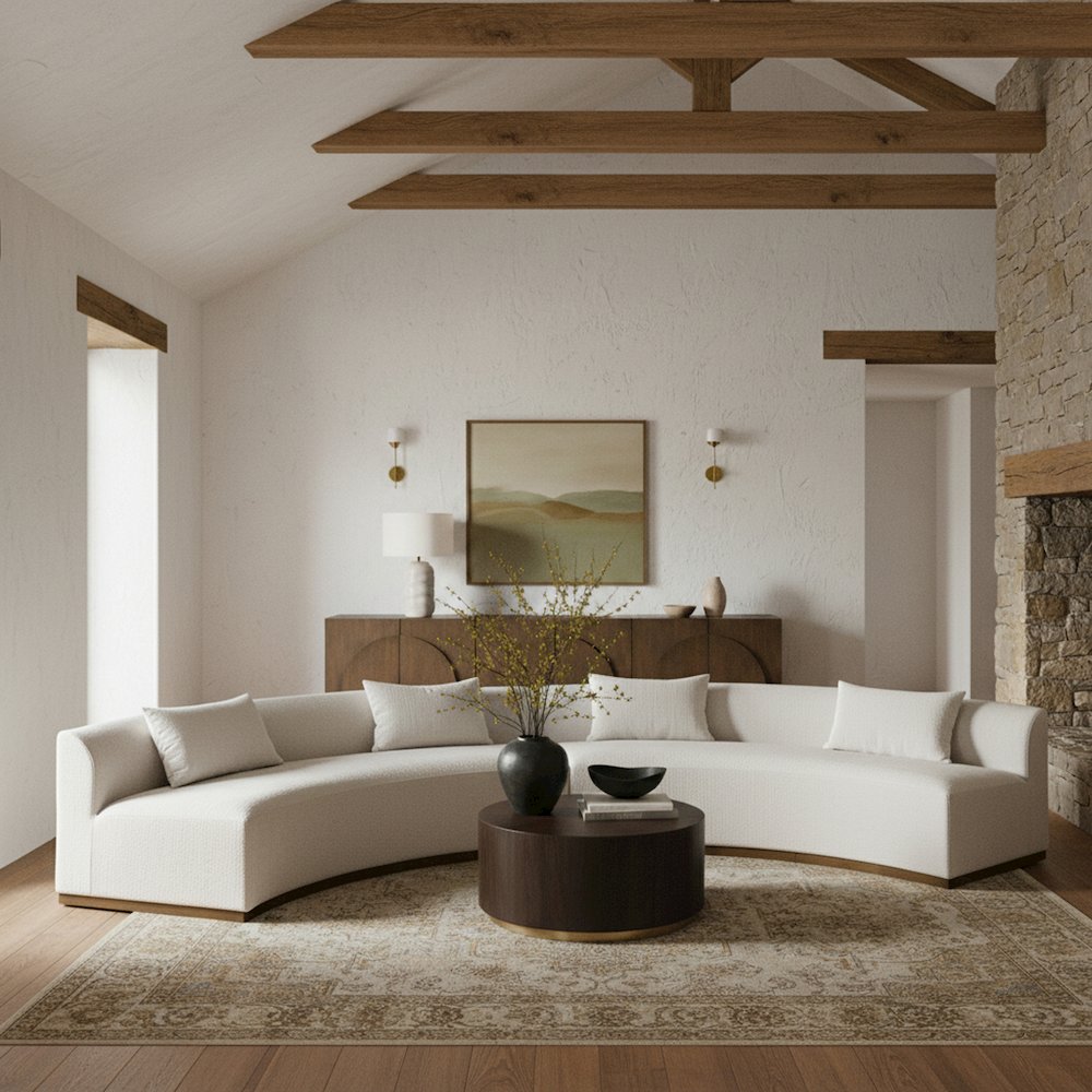 Avanti 182.5" Cream Chenille Fabric Upholstered 2pc. Modular Sectional