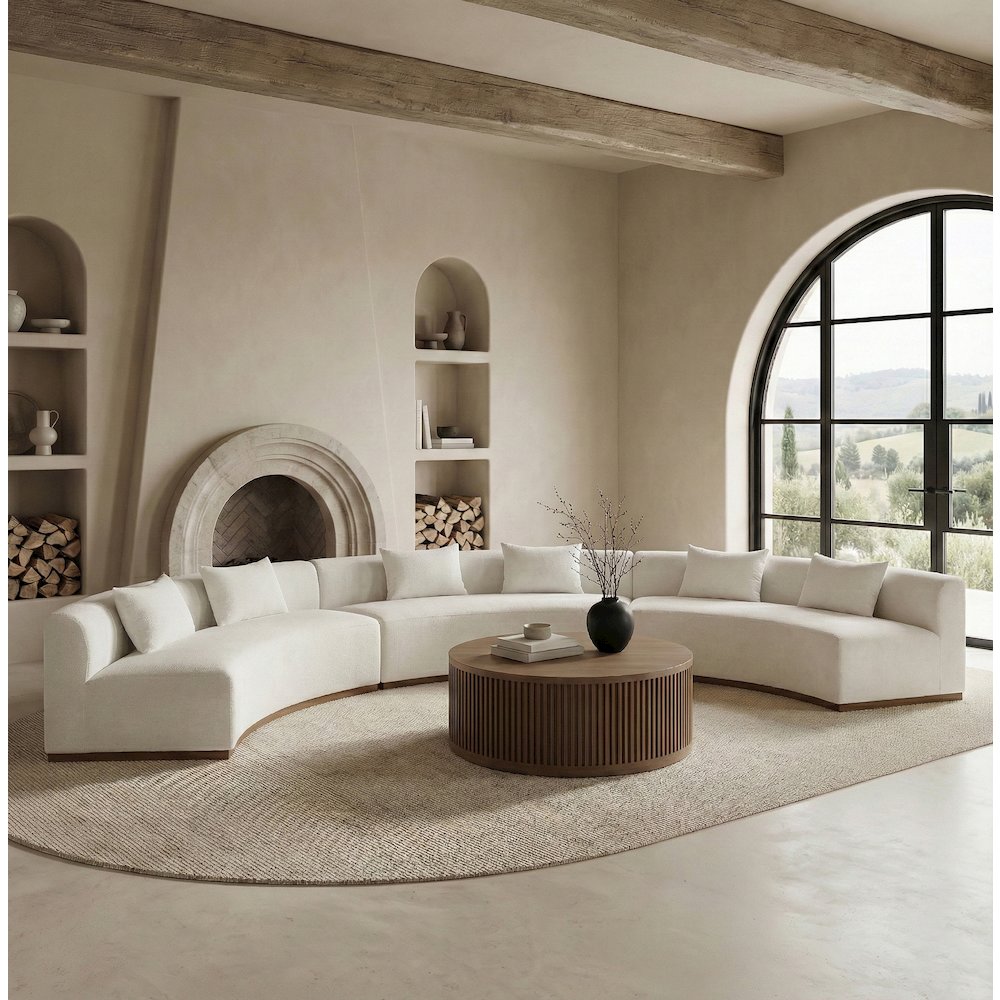 Avanti 221.25" Cream Chenille Fabric Upholstered 3pc. Modular Sectional