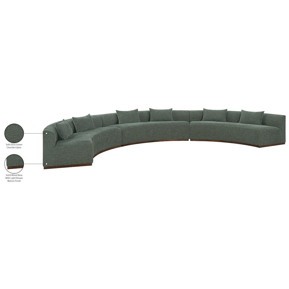 Avanti 221.25" Olive Chenille Fabric Upholstered 3pc. Modular Sectional