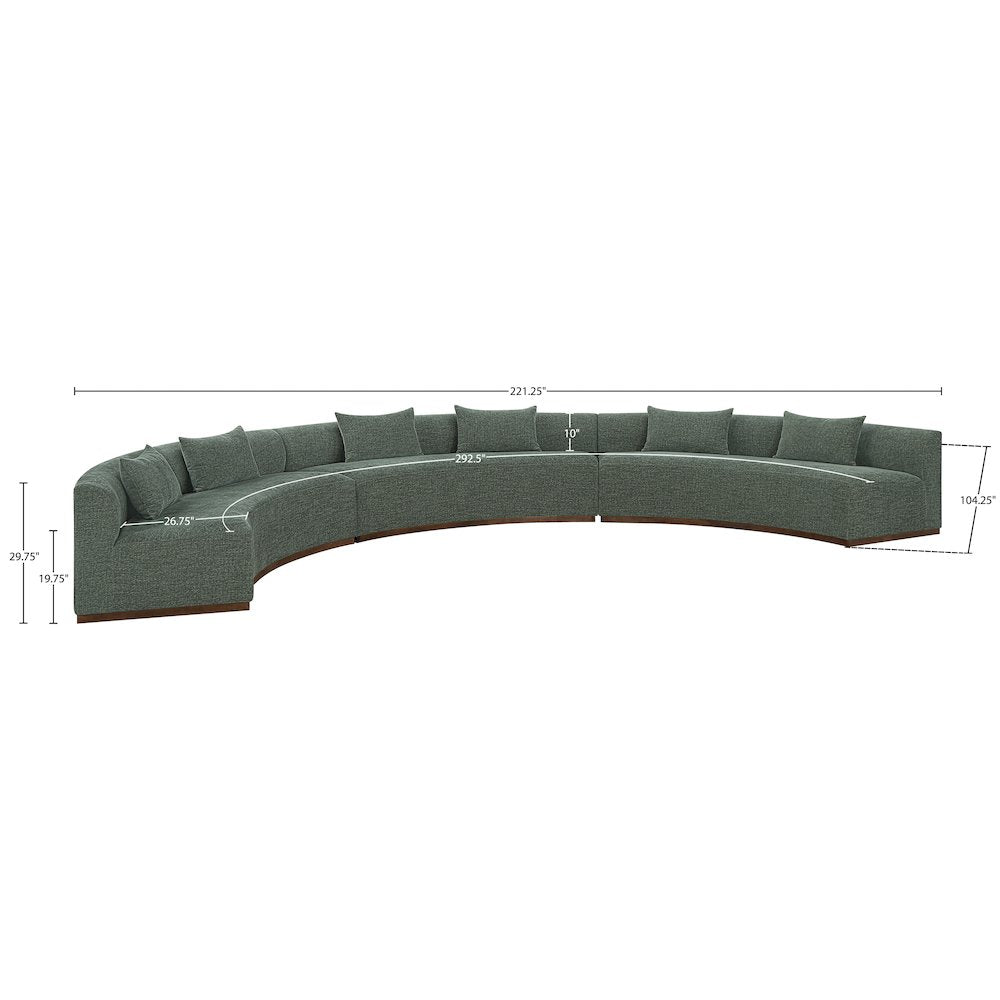Avanti 221.25" Olive Chenille Fabric Upholstered 3pc. Modular Sectional