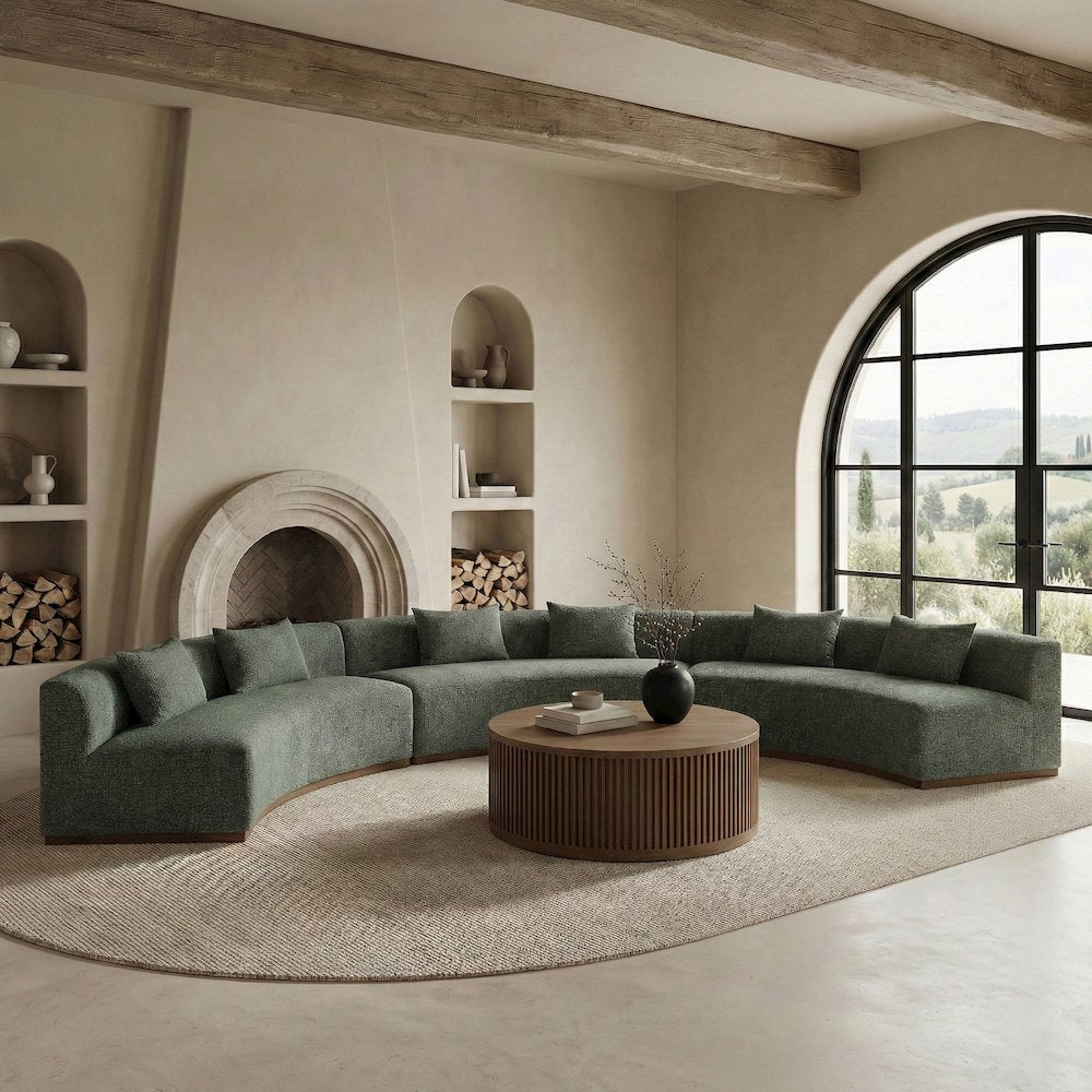 Avanti 221.25" Olive Chenille Fabric Upholstered 3pc. Modular Sectional