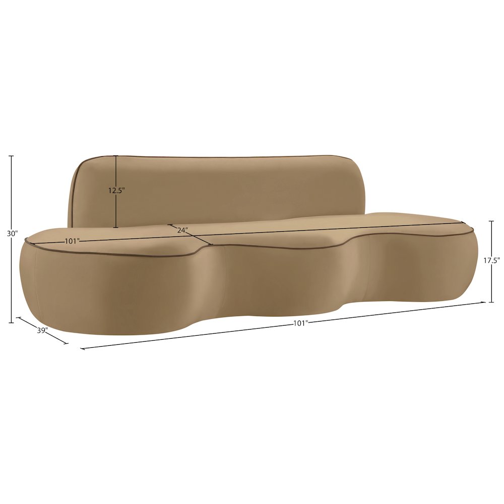 Swerve 100" Beige Velvet Upholstered Sofa