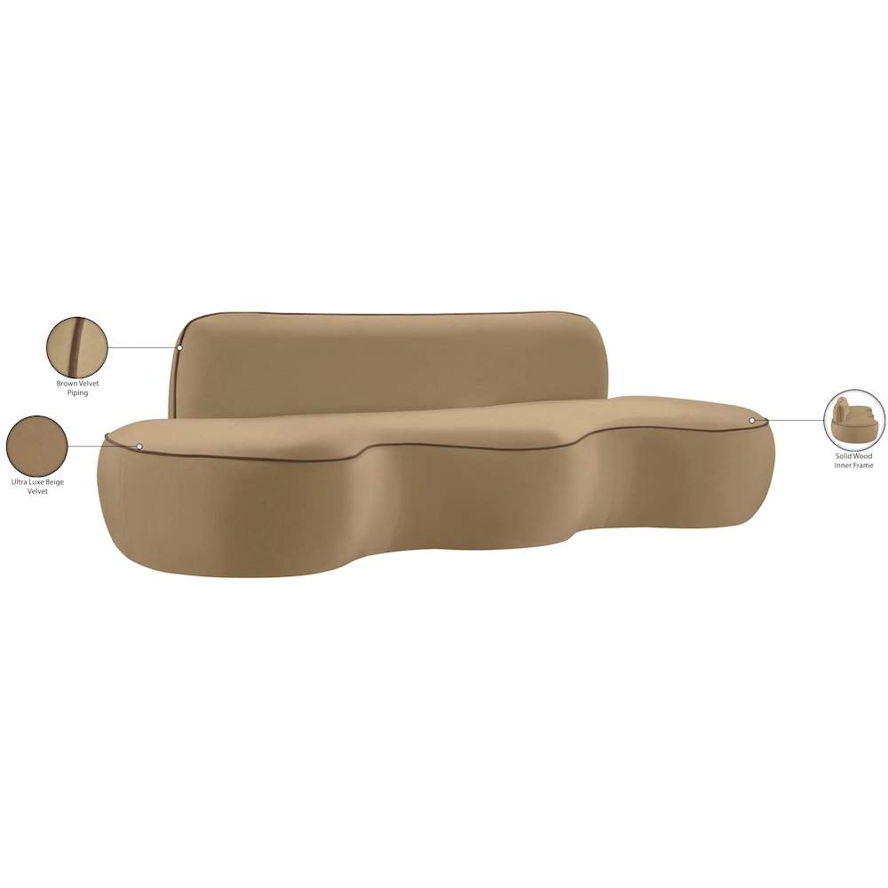 Swerve 100" Beige Velvet Upholstered Sofa