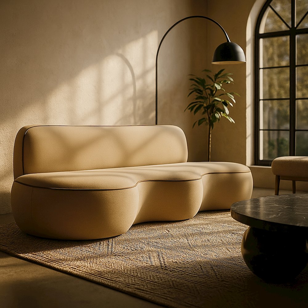 Swerve 100" Beige Velvet Upholstered Sofa