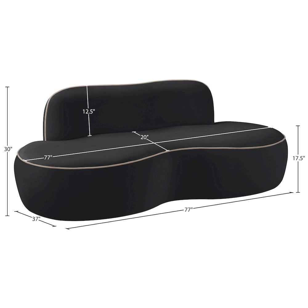 Swerve 77" Black Velvet Upholstered Loveseat