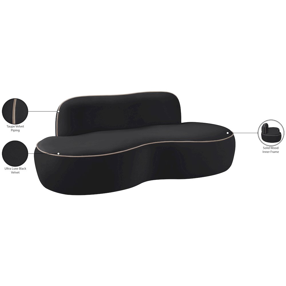 Swerve 77" Black Velvet Upholstered Loveseat