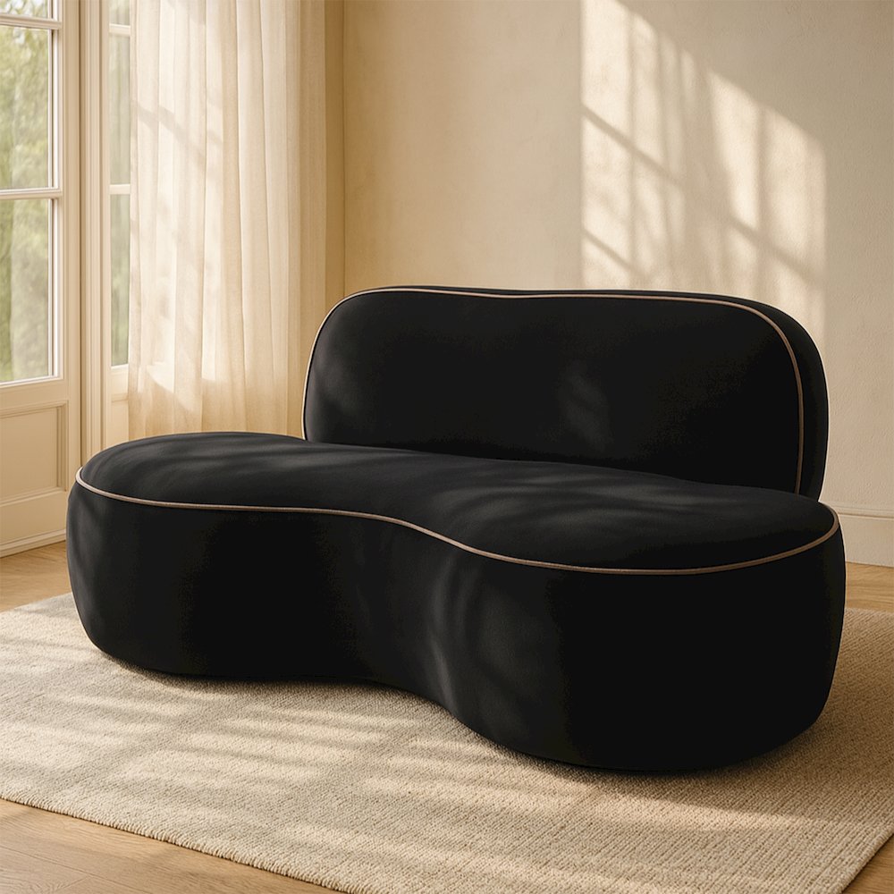 Swerve 77" Black Velvet Upholstered Loveseat