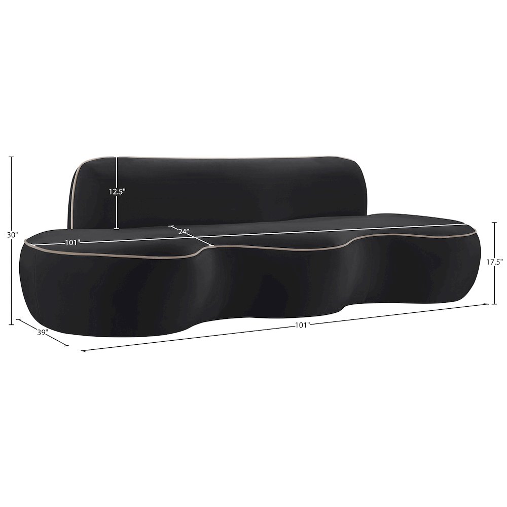 Swerve 100" Black Velvet Upholstered Sofa